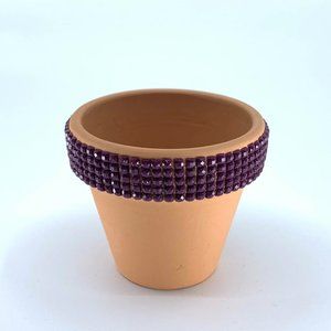 PURPLE Terra Cotta Pot ONLY. Square diamond painting stones glued on one by one.